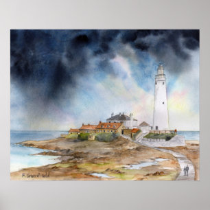 Affiche Phare de St Marys Aquarelle de Whitley Bay