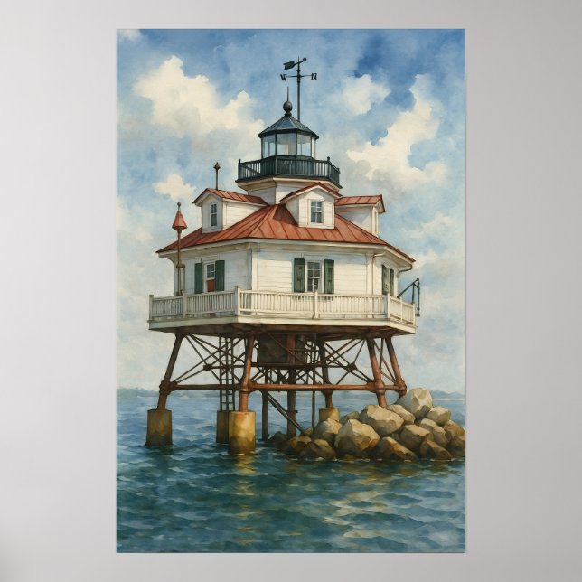 Affiche Phare de Thomas Point Shoal Aquarelle (Devant)