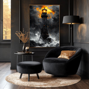 Affiche Phare Dramatique au Milieu d'une Tempête dans le S