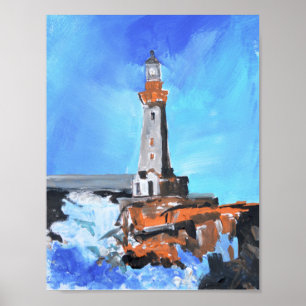 Affiche Phare Dramatique & Vagues Déferlantes