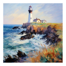 Phare En Mer - Art Impressionniste Français