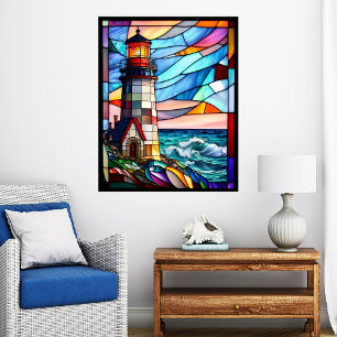 Affiche Phare en verre tendu au coucher du soleil