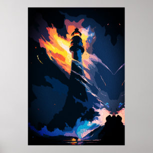 Affiche Phare Éthéré – Paysage Marin Dramatique