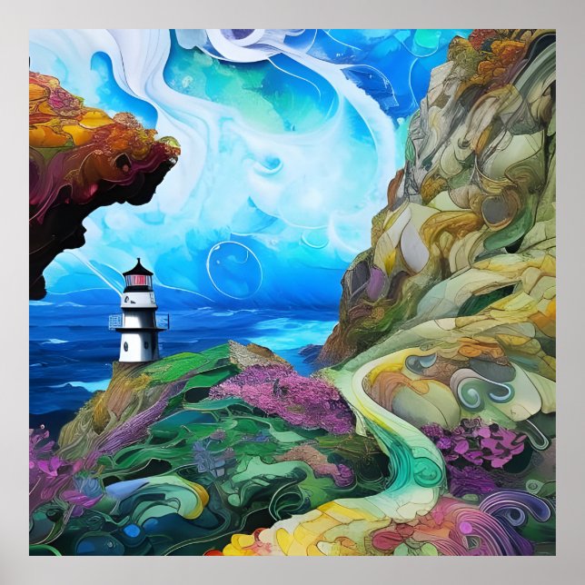 Affiche phare face à la mer (Devant)