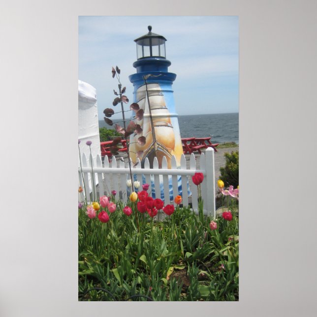 Affiche Phare, fleurs et imprimé océan (Devant)