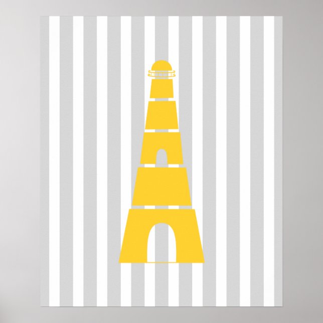 Affiche Phare marin rayé gris et jaune (Devant)