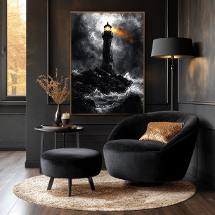 Affiche Phare orageux dans un style monochrome dramatique