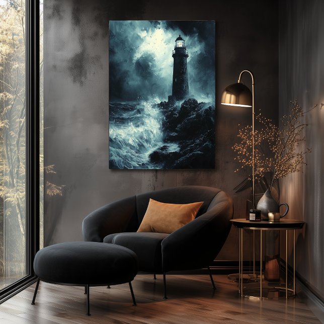 Affiche Phare orageux la nuit - Art au fusain (Créateur téléchargé)