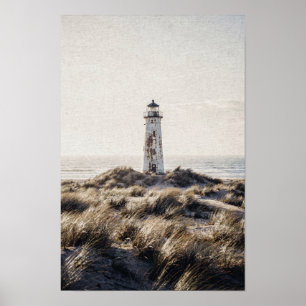 Affiche Phare Patiné Parmi les Dunes Côtières