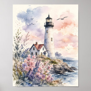 Affiche Phare peint à l'aquarelle