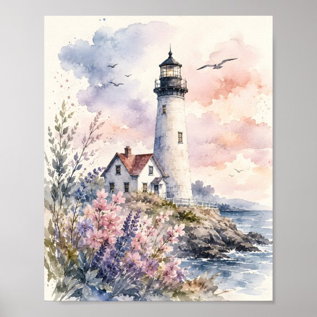 Affiche Phare peint à l'aquarelle (Devant)