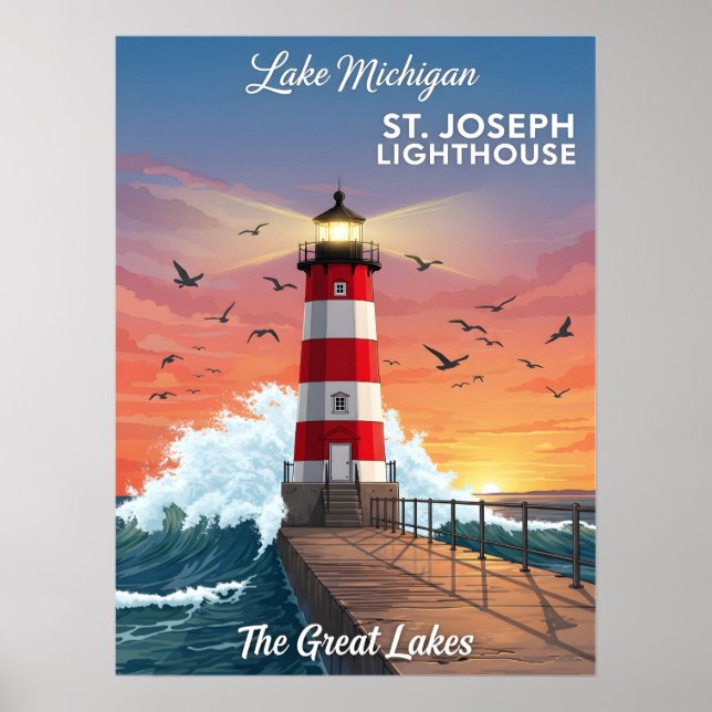 Affiche Phare St. Joseph sur le lac Michigan (Devant)