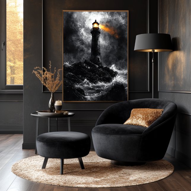 Affiche Phare Stormy de style monochrome spectaculaire (Créateur téléchargé)