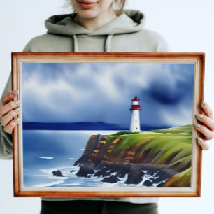 Affiche Phare sur les falaises Aquarelle