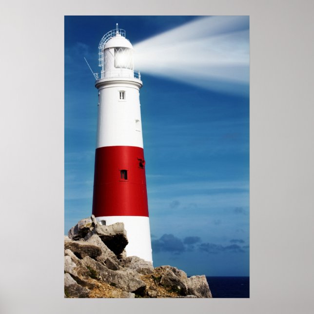Affiche Phare sur roches avec poutres lumineuses (Devant)