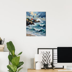 Affiche Phare sur une côte orageuse