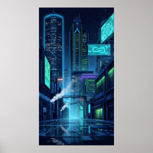 Affiche phares de néon du futur pixel city