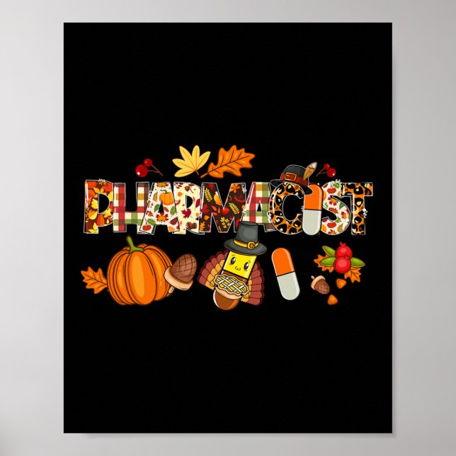 Affiche Pharmacien Leopard Casquette Automne Thanksgiving  (Devant)
