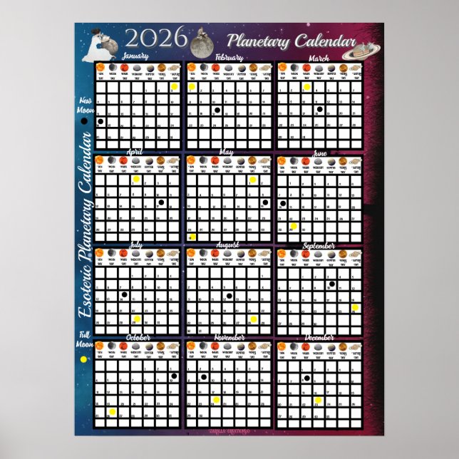 Affiche Phase lunaire astrologique annuelle 2026 (Devant)