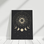 Affiche Phases Boho noir et beige Zodiac Moon<br><div class="desc">Poster des Phases du Zodiac noir et beige Boho avec le soleil,  les phases de la Lune,  les étoiles et les signes du zodiaque.</div>
