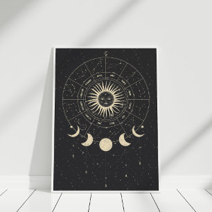 Affiche Phases Boho noir et beige Zodiac Moon