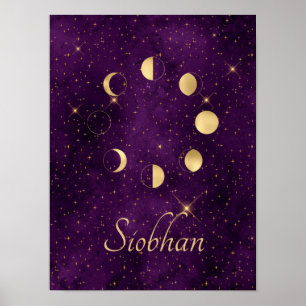 Affiche Phases de la lune d'or Étoiles violettes Personnal
