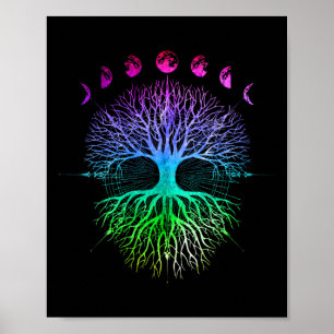 Affiche Phases de l'arbre de vie hippy de la lune