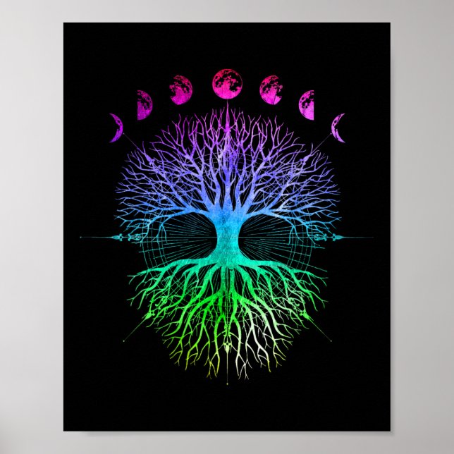 Affiche Phases de l'arbre de vie hippy de la lune (Devant)