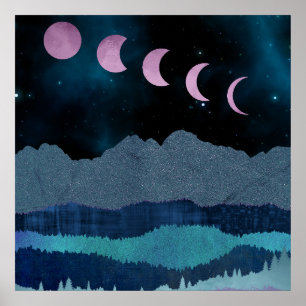 Affiche Phases de lune rose paysage