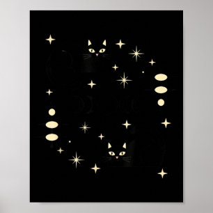Affiche Phases de Lune Sorcière Chat Céleste Art de Chat N