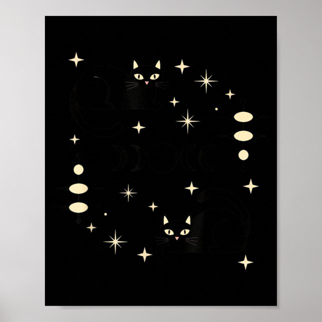 Affiche Phases de Lune Sorcière Chat Céleste Art de Chat N (Devant)