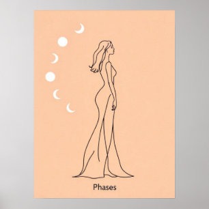 Affiche Phases - Feminine Moon Cycle Line Art