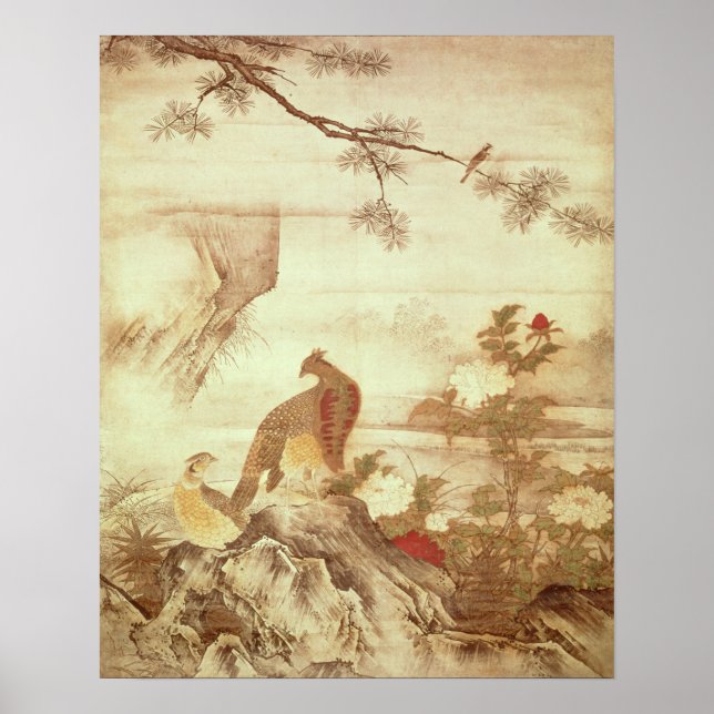 Affiche Phéasants et pivoines, d'une série de rouleaux (Devant)