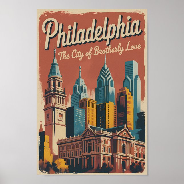 Affiche Philadelphia Pennsylvania Illustration Travel Art (Devant)