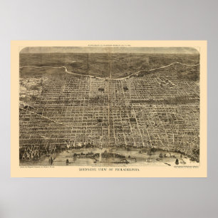Affiche Philadelphie, PA Carte panoramique - 1872