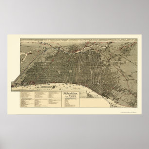 Affiche Philadelphie, PA Carte panoramique - 1888