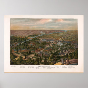 Affiche Philadelphie PA Carte panoramique Vintage 1876