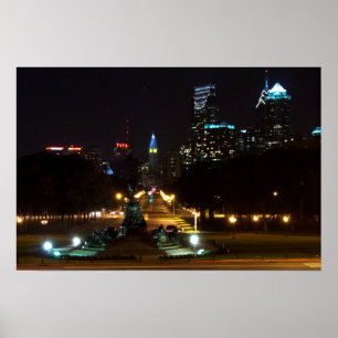 Affiche Philadelphie Pennsylvanie, centre-ville la nuit.