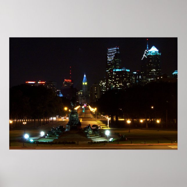 Affiche Philadelphie Pennsylvanie, centre-ville la nuit. (Devant)