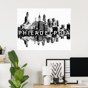 Affiche Philadelphie, Pennsylvanie en noir et blanc