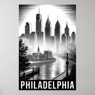 Affiche Philadelphie Pennsylvanie Gravure Noir Blanc