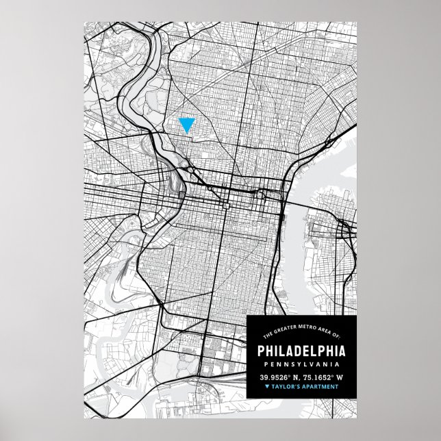 Affiche Philadelphie Plan de la ville + Marquer votre empl (Devant)