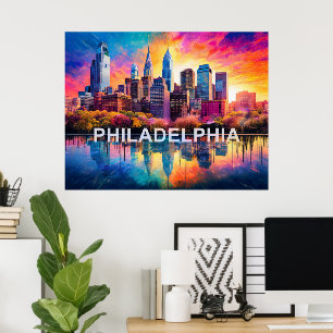 Affiche Philadelphie Skyline Art urbain coloré