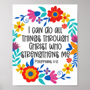 Affiche Philippiens 4:13 Bible Écriture Folk Art Floral