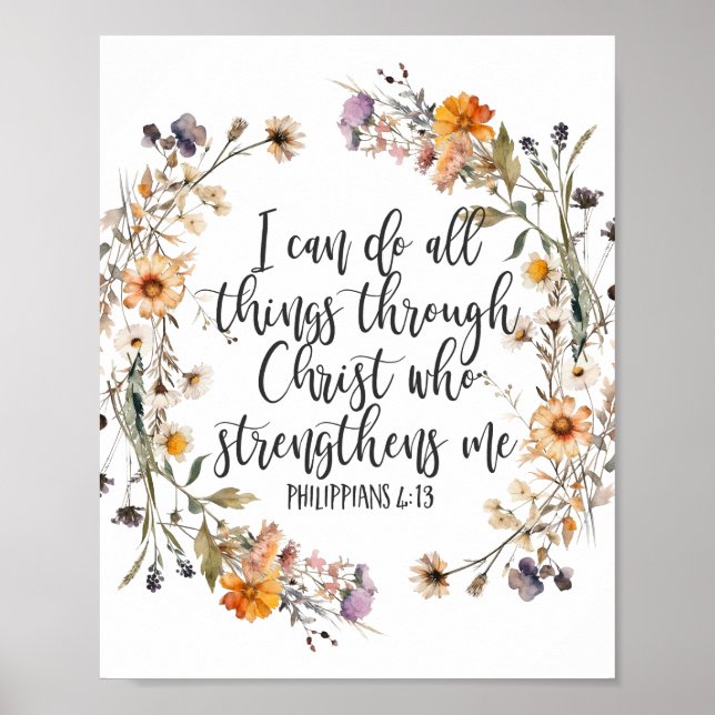 Affiche Philippiens 4:13 Bible Scripture Verse Floral Boho (Devant)