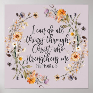 Affiche Philippiens 4:13 Bible Scripture Verse Floral Boho