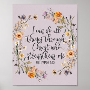 Affiche Philippiens 4:13 Bible Scripture Verse Floral Boho