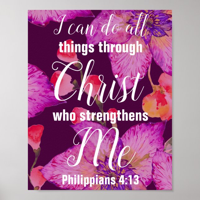 Affiche Philippiens 4:13 Bible Verse Floral (Devant)