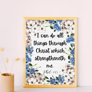 Affiche Philippiens 4:13 Blue Hydrangea Citation Biblique