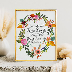 Affiche Philippiens Bible Scripture Verse Feminine Floral